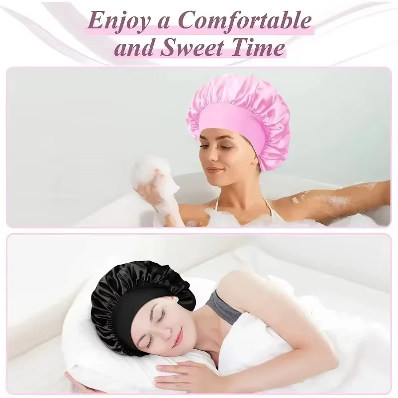 Bonnet doublé en Satin de soie douce, 1 pièce, grand Bonnet de cheveux en Satin, Bonnet de douche de