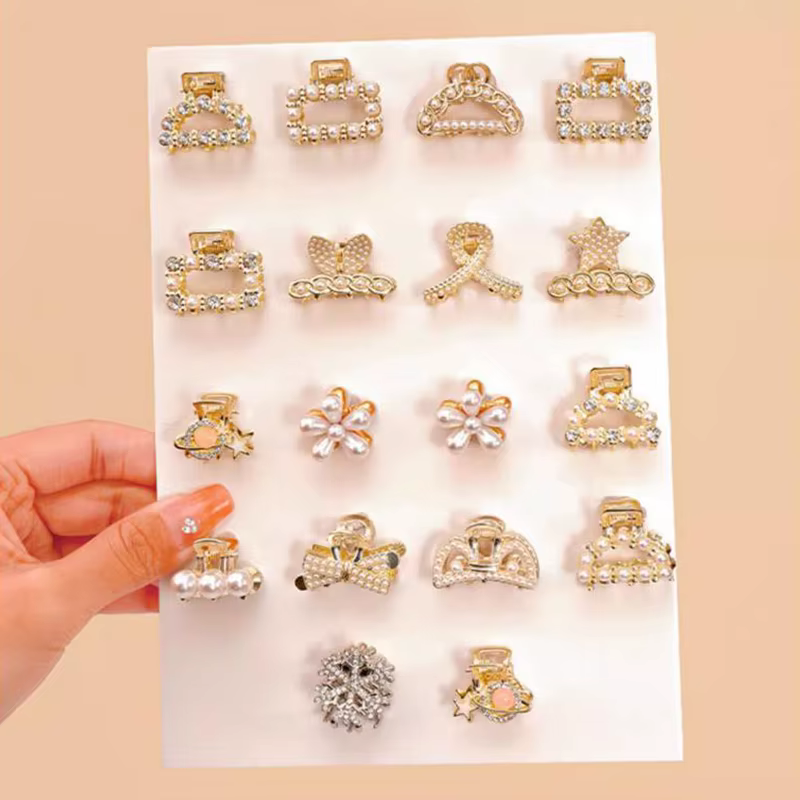 Lot de 6/8/10 petites pinces à cheveux géométriques en métal avec strass et perles pour femmes et fi