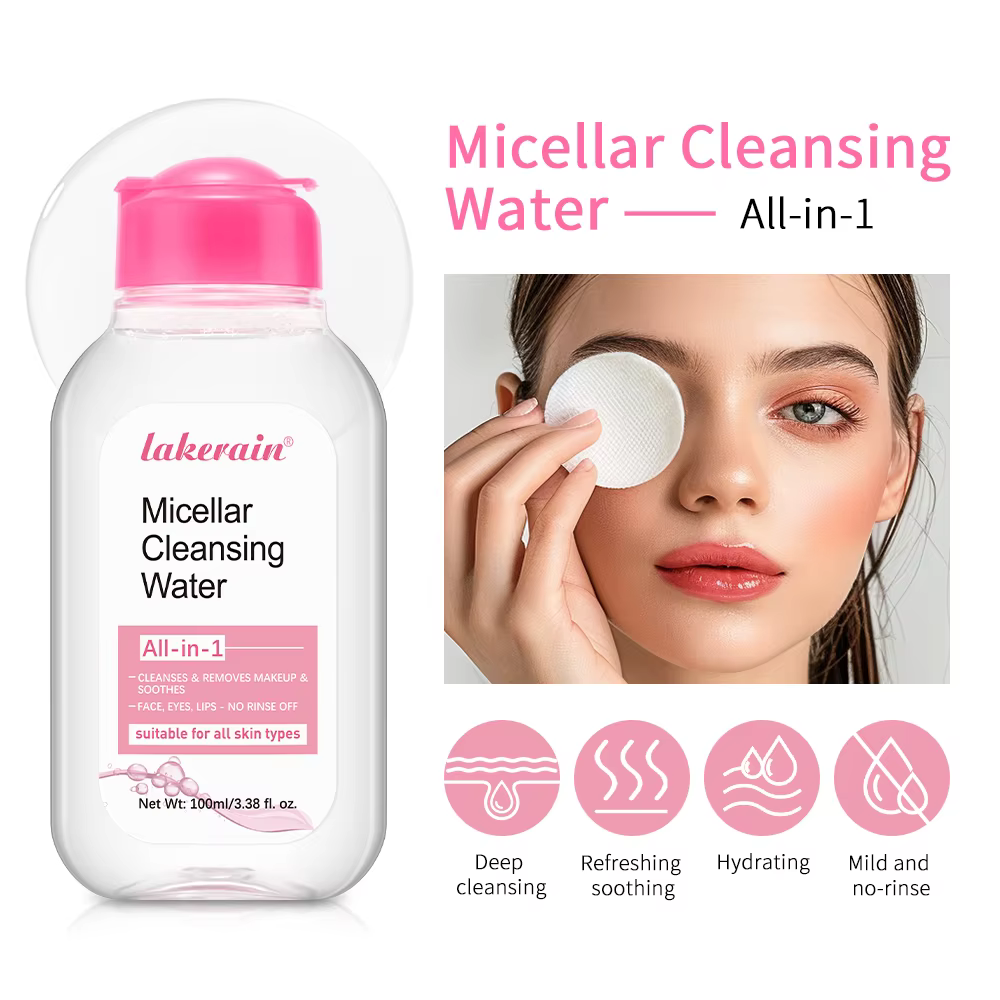 Eau Micellaire Douce Nettoyante Tous Types de Peau Sans Rinçage Démaquillant Visage Yeux Lèvres Hydr