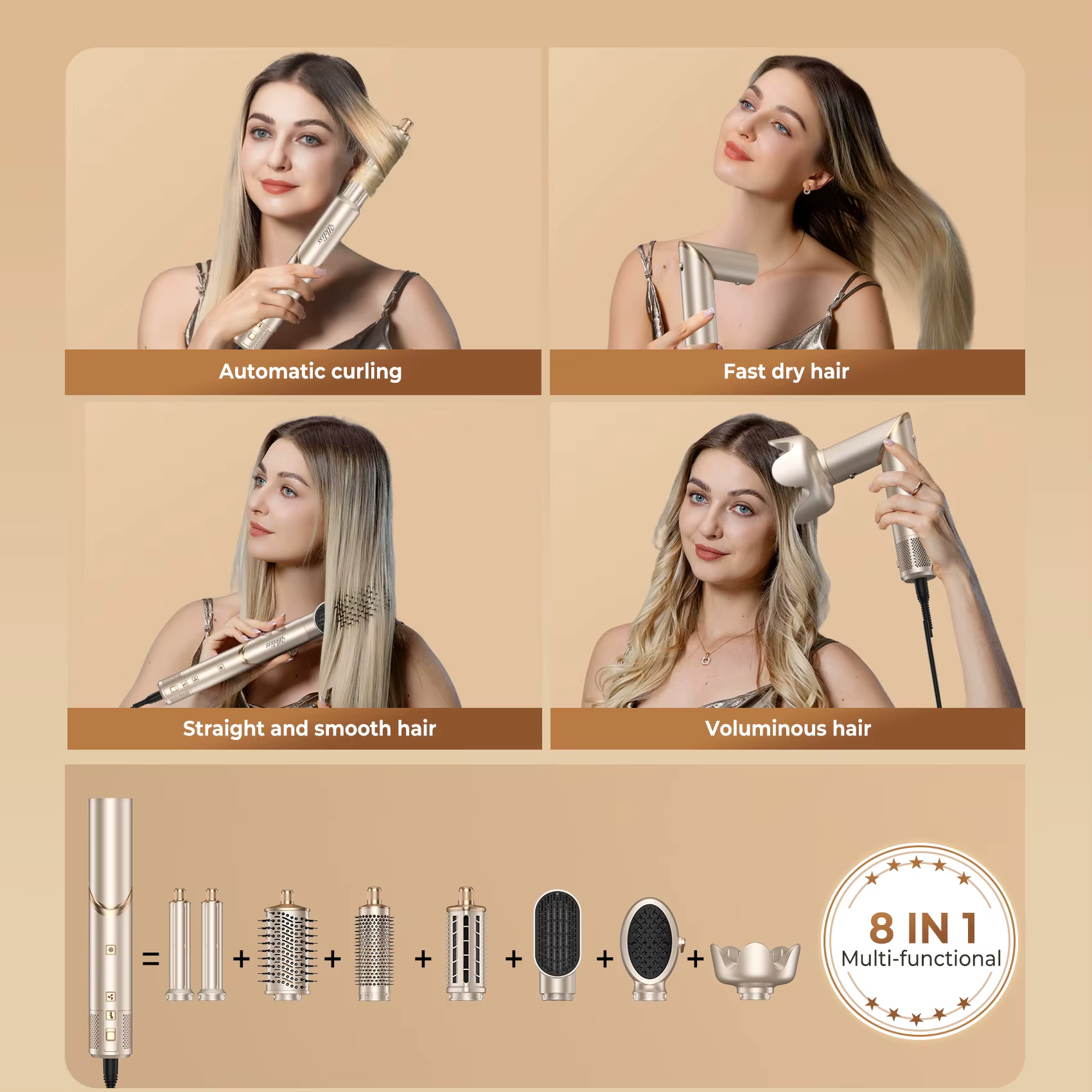Sèche-cheveux 8 en 1, outils de coiffure, ensemble complet de moteur sans balais pour Salon 110000 S