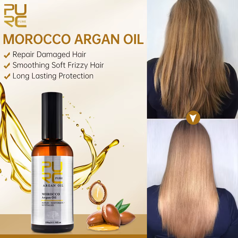 PURC – huile d'argan marocaine, produits de soins capillaires, 100ML, lissant, lissant, réparation d