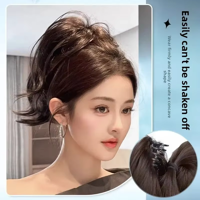Extensions capillaires synthétiques courtes et bouclées pour femmes, postiche queue de cheval à Clip