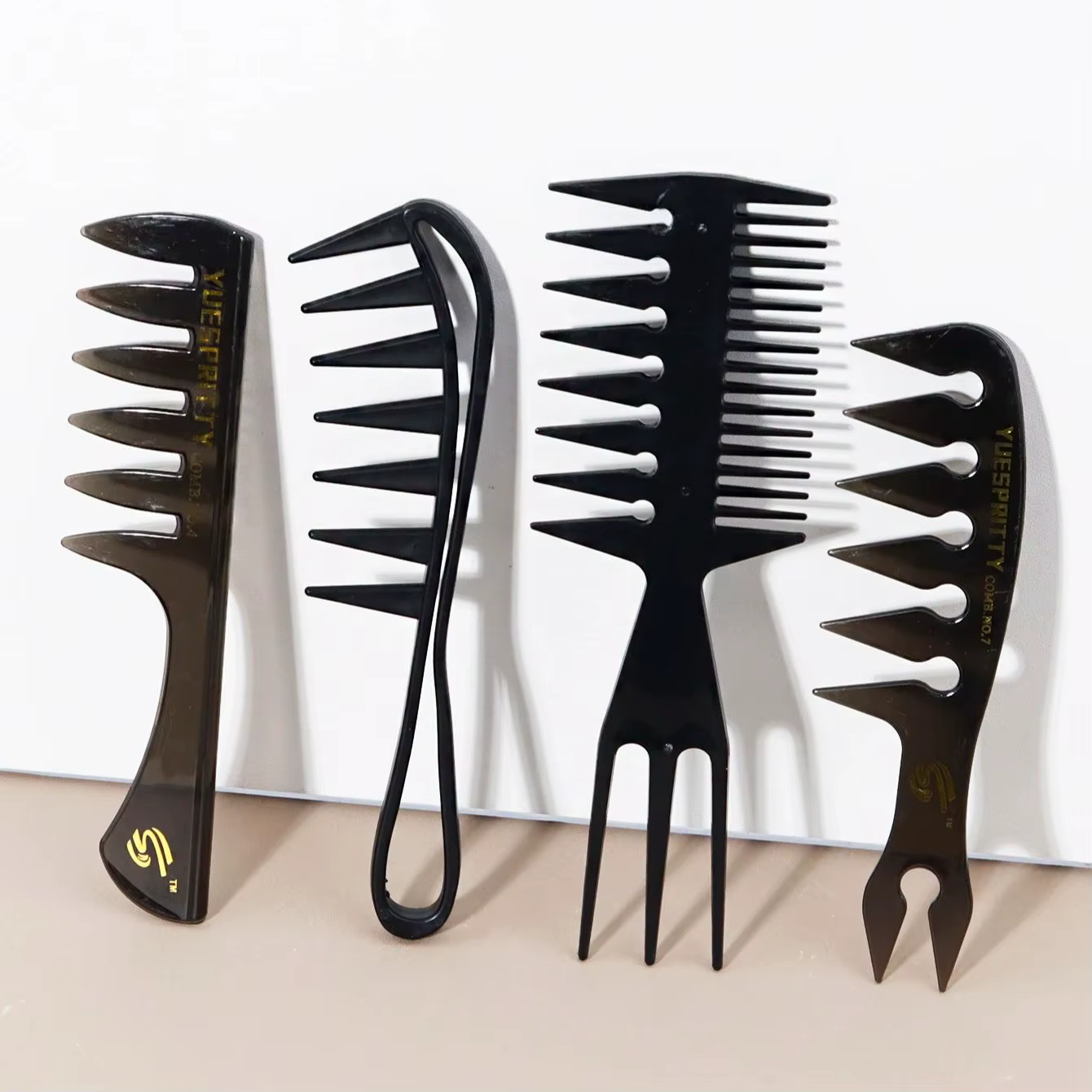Ensemble de peignes à dents larges 4 pièces, peigne double face à trois dents, peigne à tête d'huile