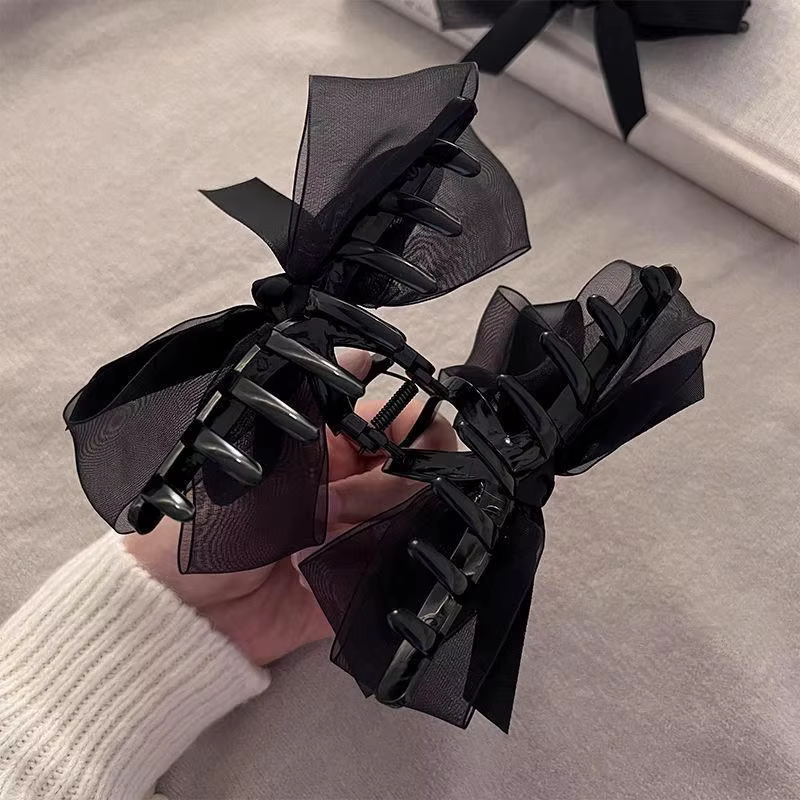 Pince à cheveux avec nœud en maille noire ultra-fantasy, pour l'arrière de la tête, pour cheveux épa