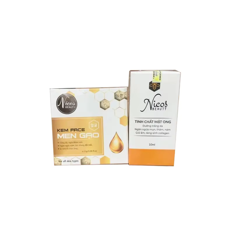 Combo Crème pour le visage au riz et sérum à l'essence de miel Nicos Thanh Nhi, pour une peau éclata