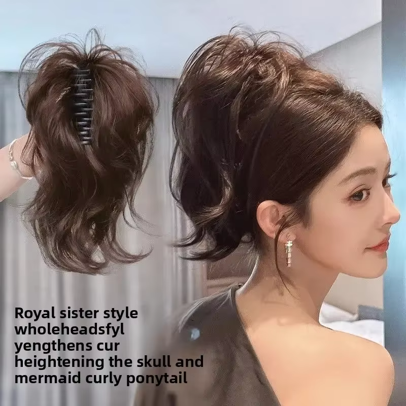 Extensions capillaires synthétiques courtes et bouclées pour femmes, postiche queue de cheval à Clip