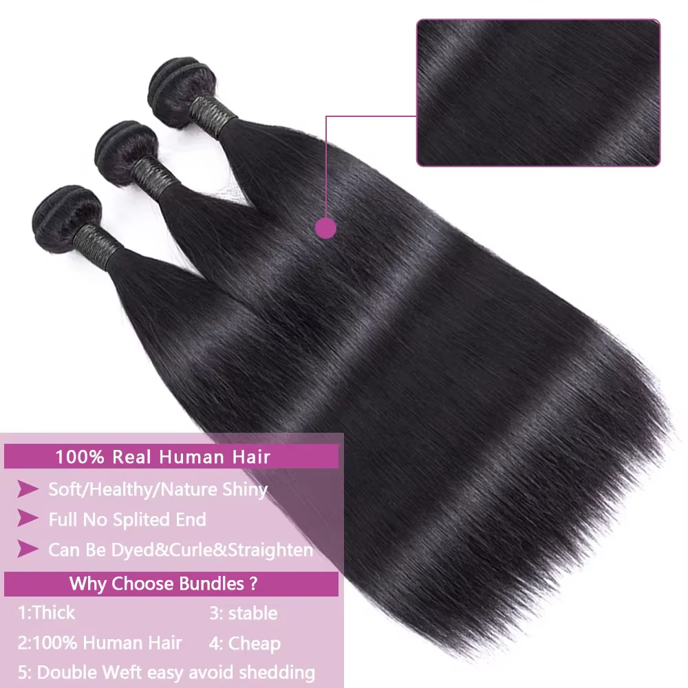 Queenlike 38 40 pouces paquets de cheveux humains droits 12A cheveux bruts brésiliens 1/3/4 paquets