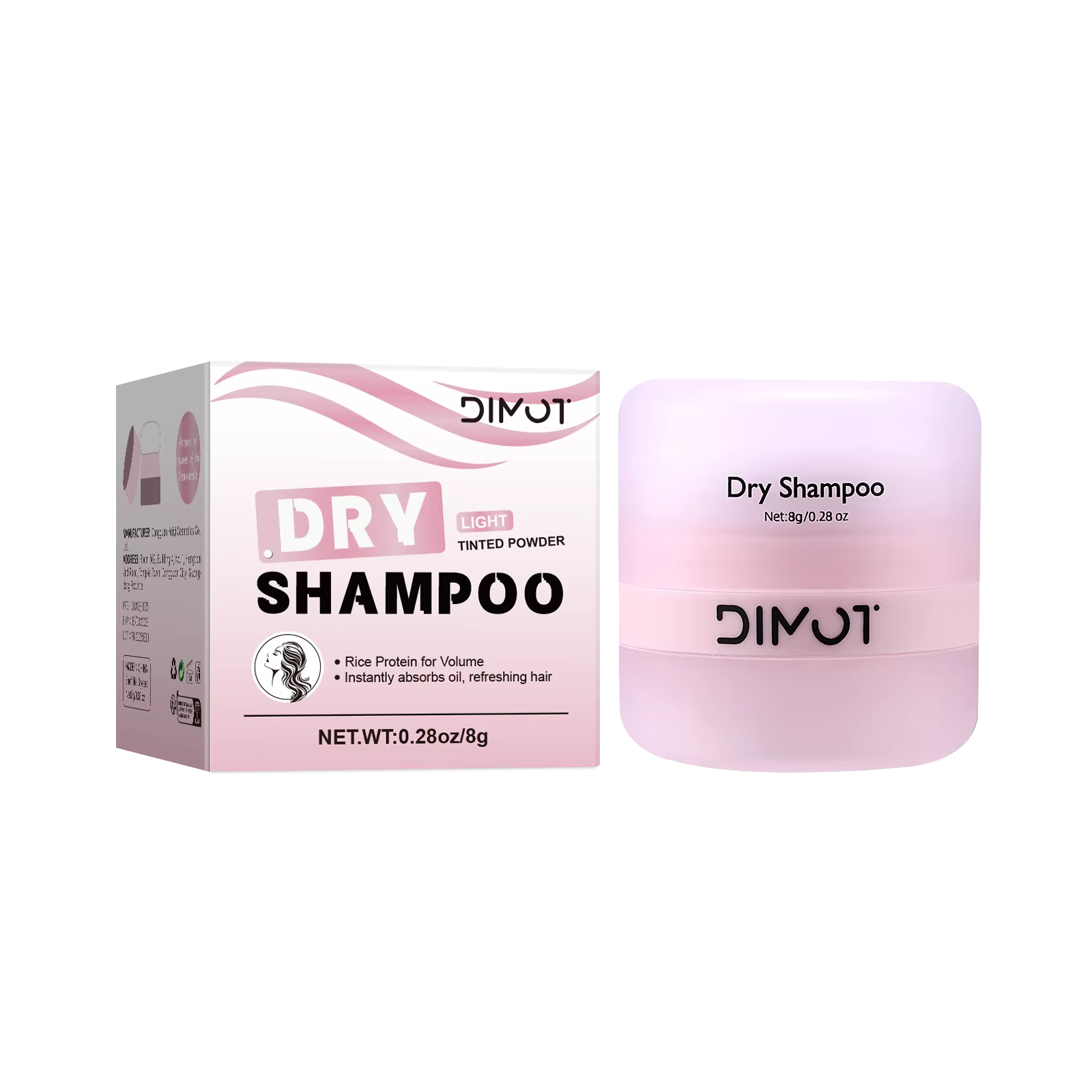 DIMOT Shampoing sec aux protéines de riz de taille voyage 8 g – rafraîchit les cheveux en déplacemen
