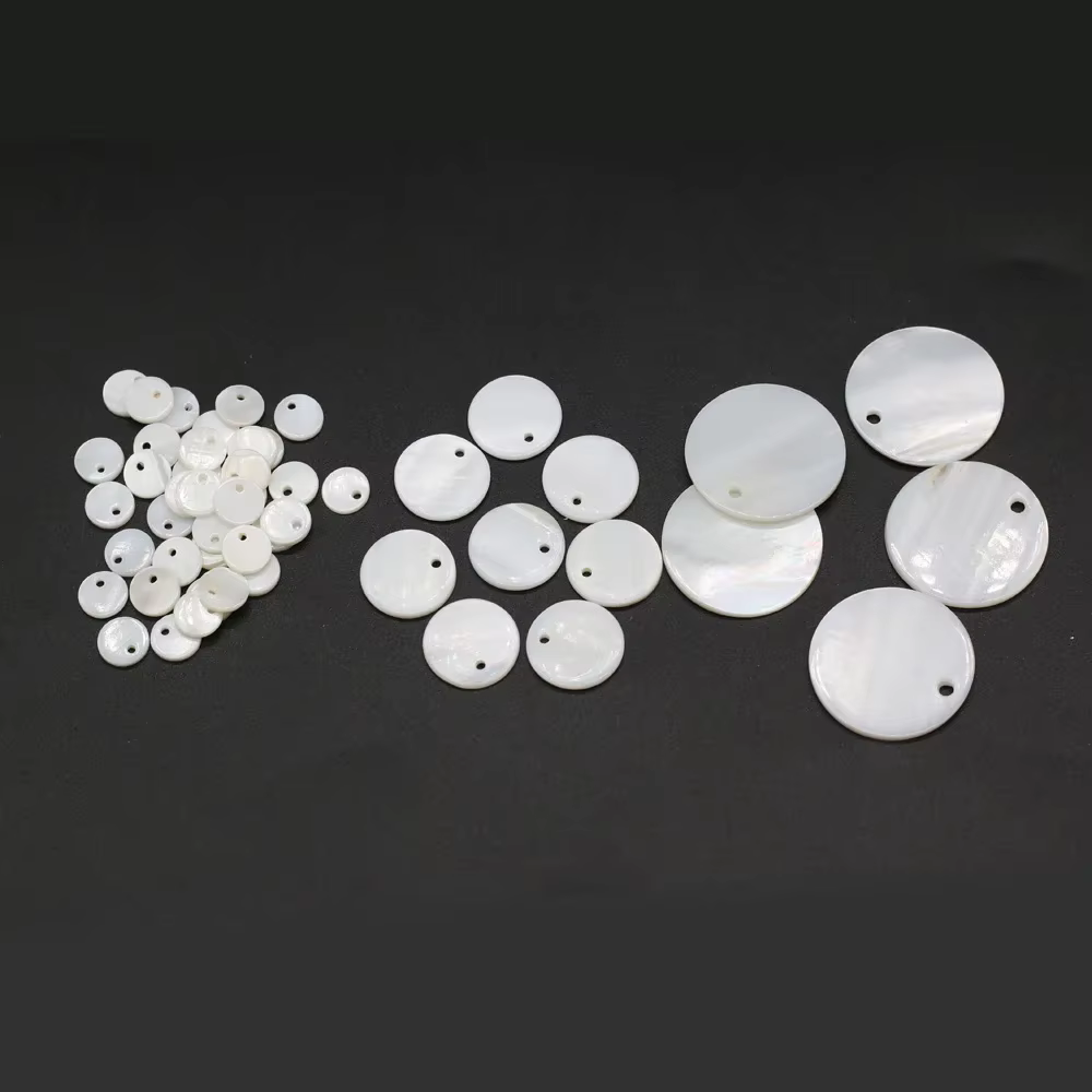 Perles en nacre naturelle d'eau douce, nacre, pendentif circulaire blanc, collier élégant, bracelet