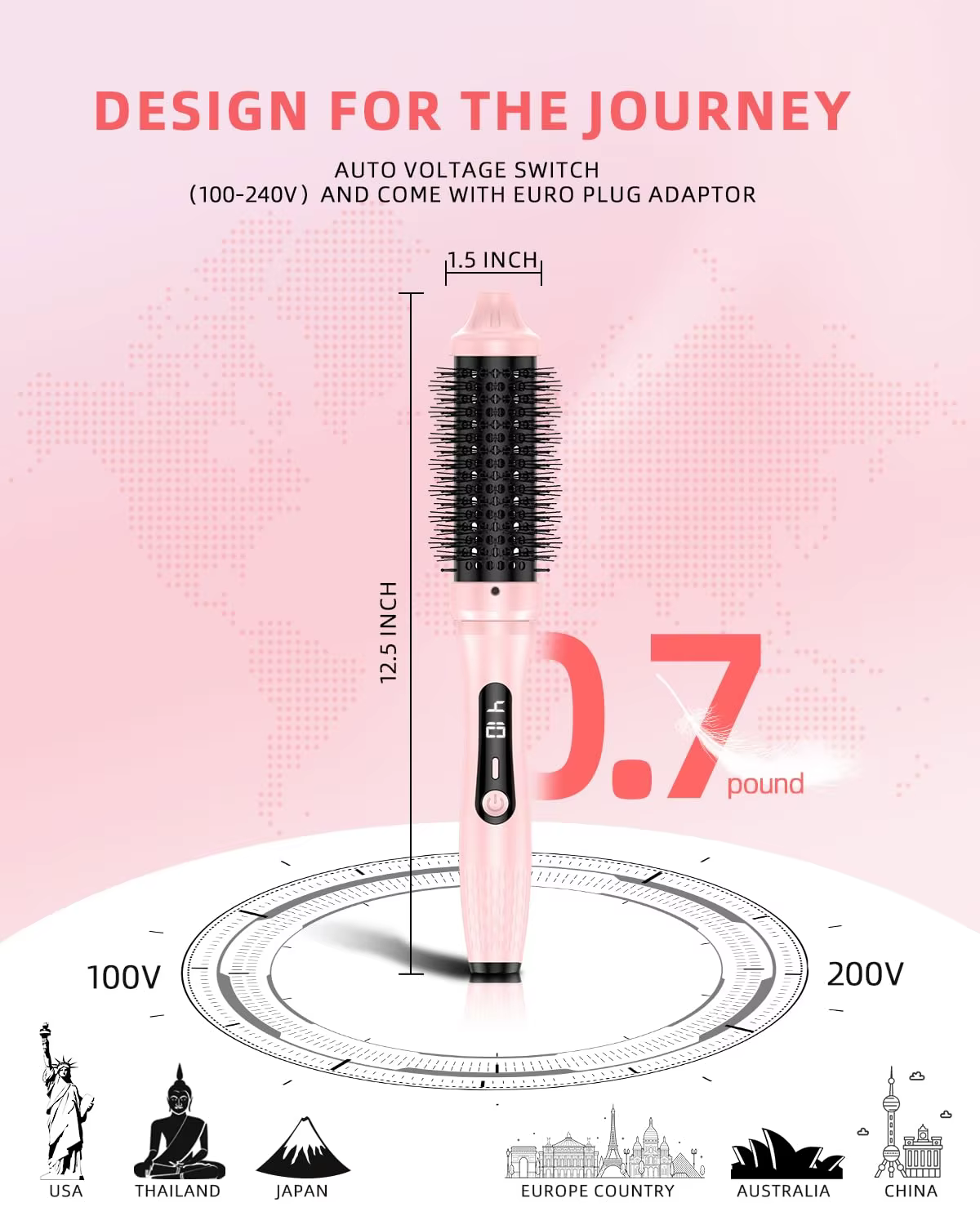 Fer à friser à infrarouge, brosse électrique, peigne Anti-brûlure, 1.5 pouces, volumateur rond chauf