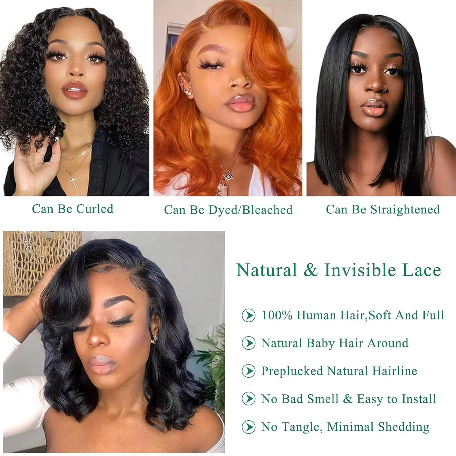 Perruque Courte Bob Ondulée 250% Body Wave HD Lace Frontal en Cheveux Humains, Sans Colle, Perruques