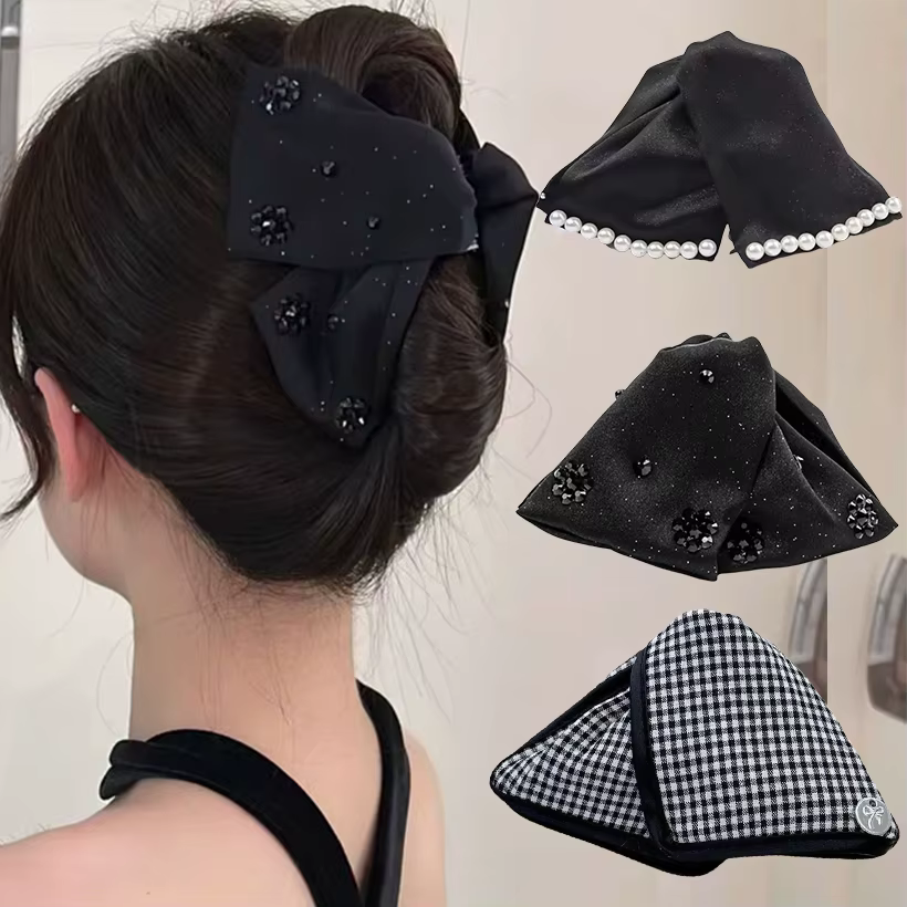 Élégant grand strass arc griffe de cheveux crabe perles épingles à cheveux femmes filles doux cheveu