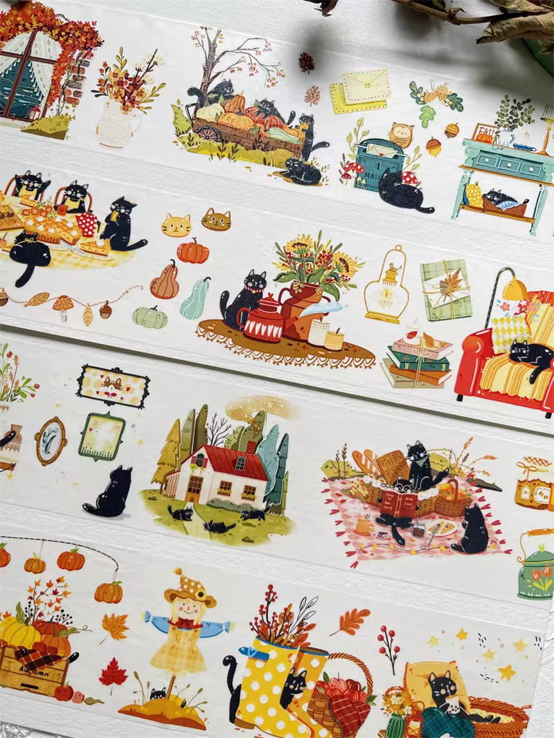 Bandes Washi décoratives en forme de chat adorable, 120cm, 1 boucle, autocollant de licence, pour br