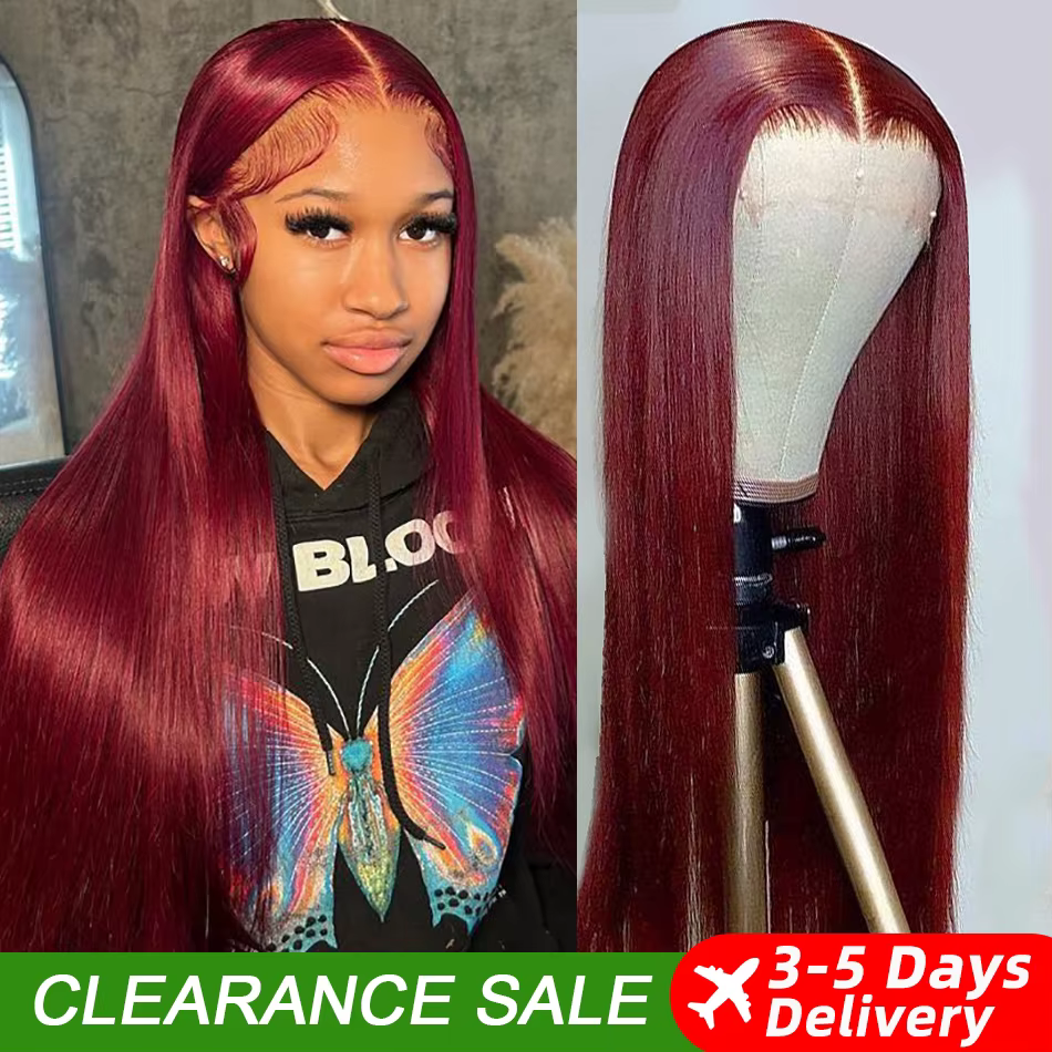99J bordeaux 13x6 couleur HD dentelle avant perruque perruques de cheveux humains pré-plumé Premium