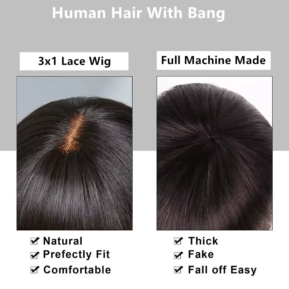 30 pouces os perruque droite avec frange frange perruque de cheveux humains pour les femmes brésilie