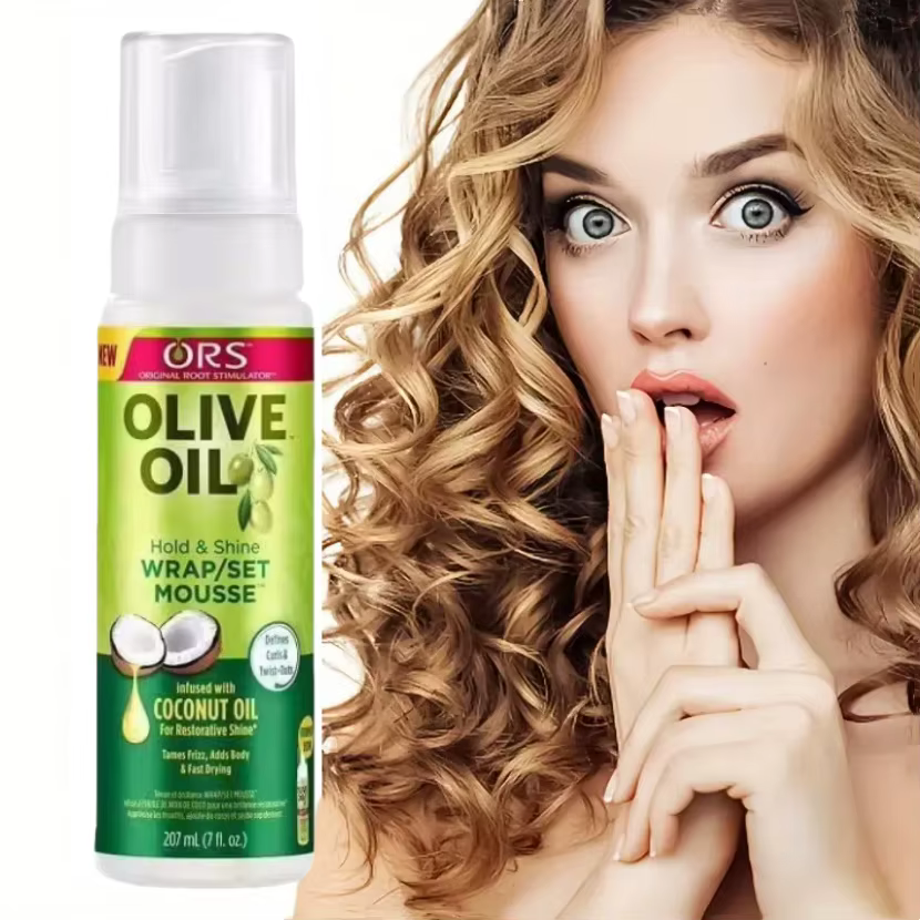 Mousse hydratante à l'olive verte, Anti-frisottis longue durée, Lotion fixatrice pour cheveux bouclé