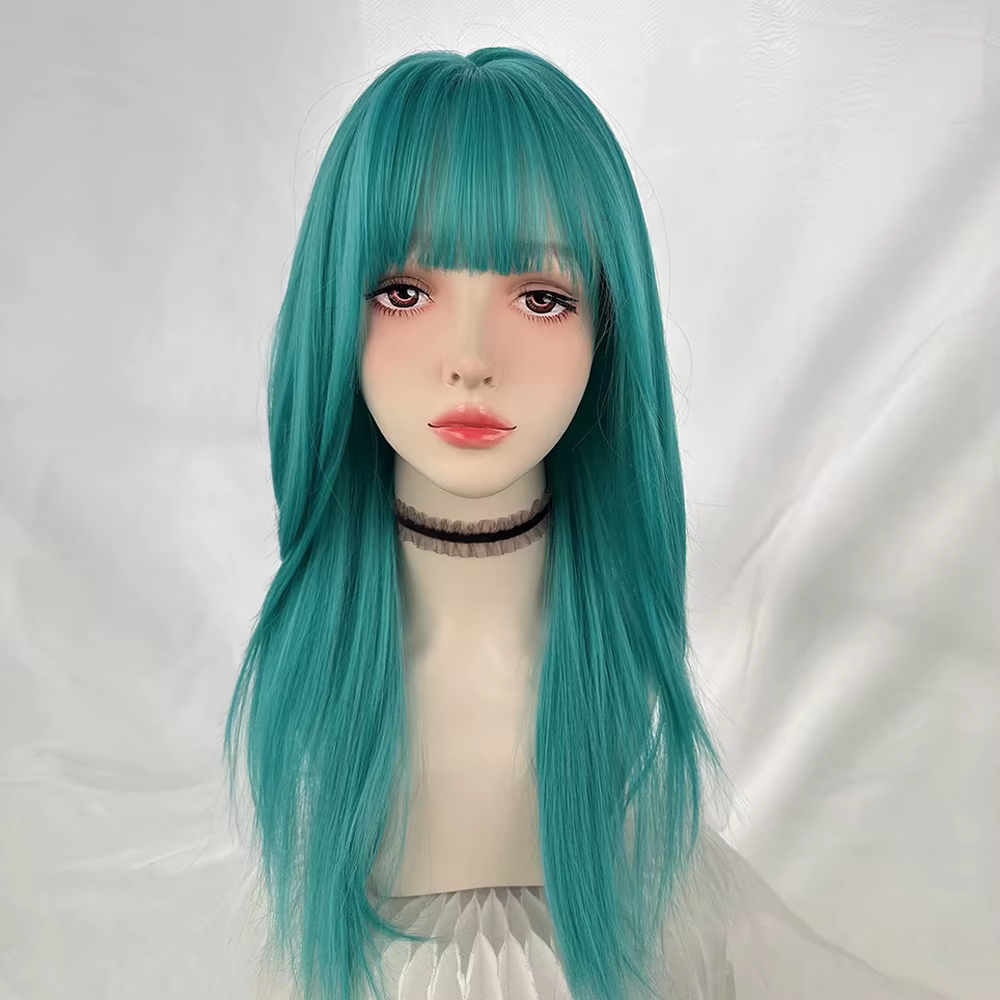 Perruque synthétique longue et lisse avec frange pour femmes, perruque de Cosplay Lolita moelleuse r