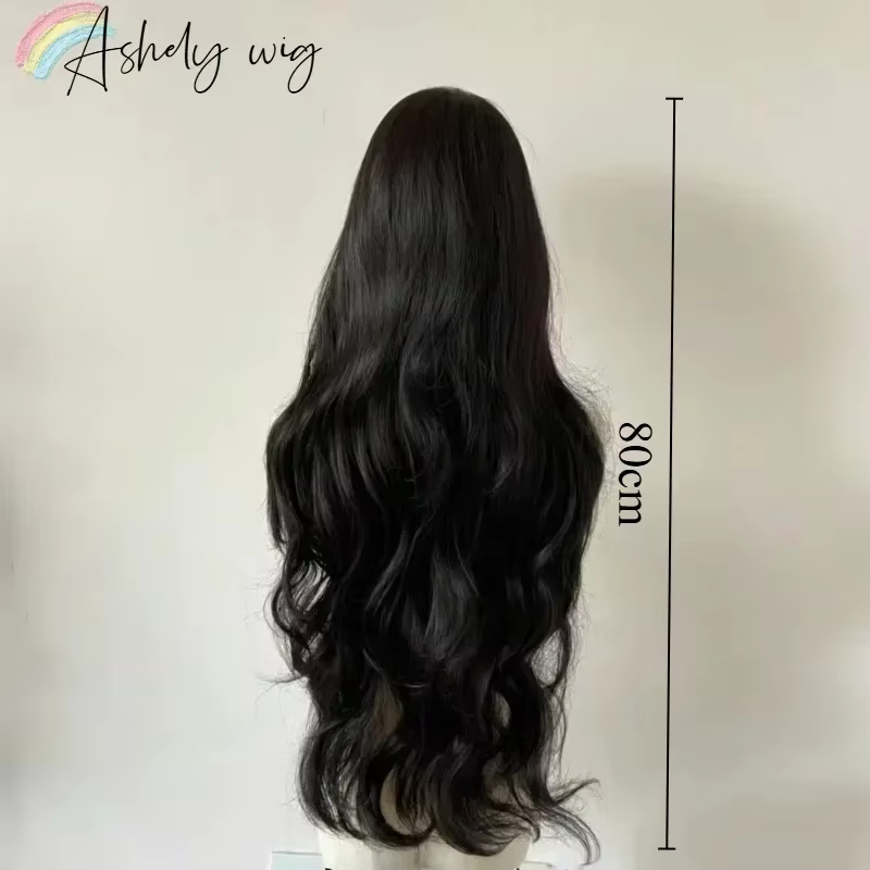 Lolita Black Wig for Women, Long Wavy Hair, Curly Wig with Bangs, Cosplay Sauna Band, Synthetic Wigs
