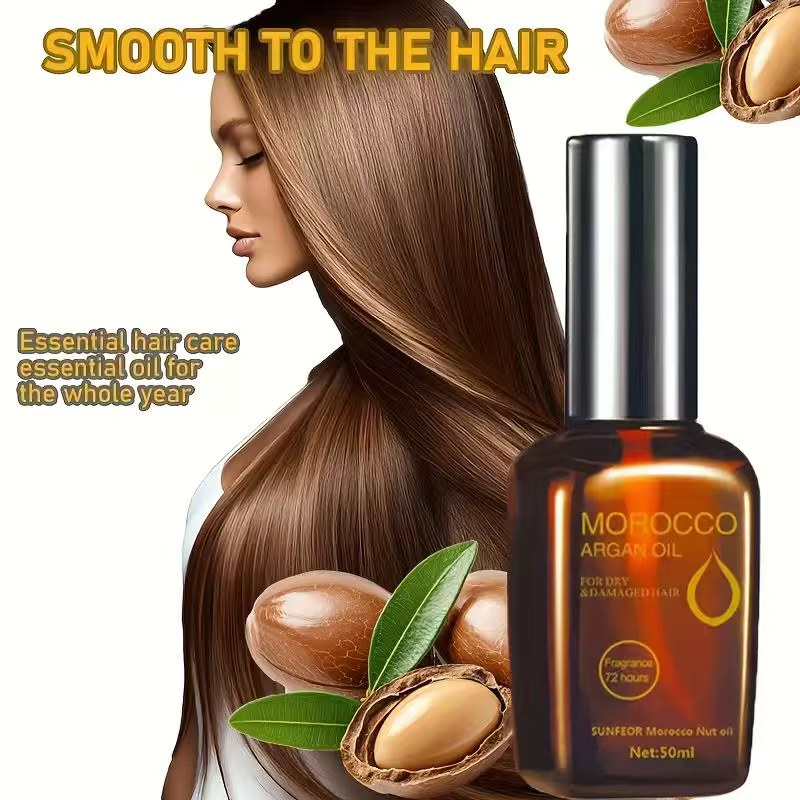 Huile essentielle de soin capillaire aux noix marocaines, utilisation multi-effets, hydrate, lisse e