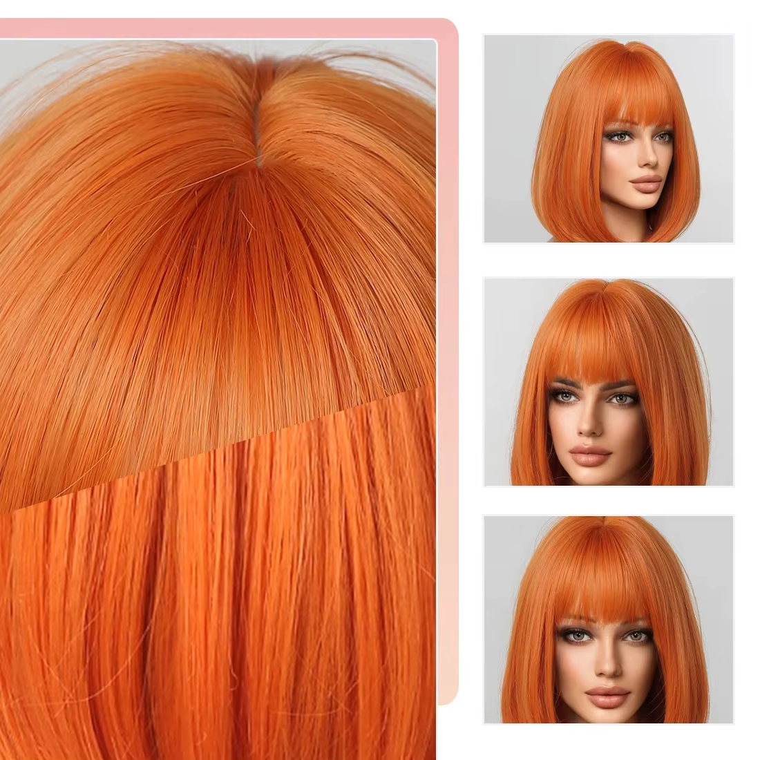 Perruque synthétique de coiffure bob Orange, perruque de cosplay pour fête d'halloween, accessoire q