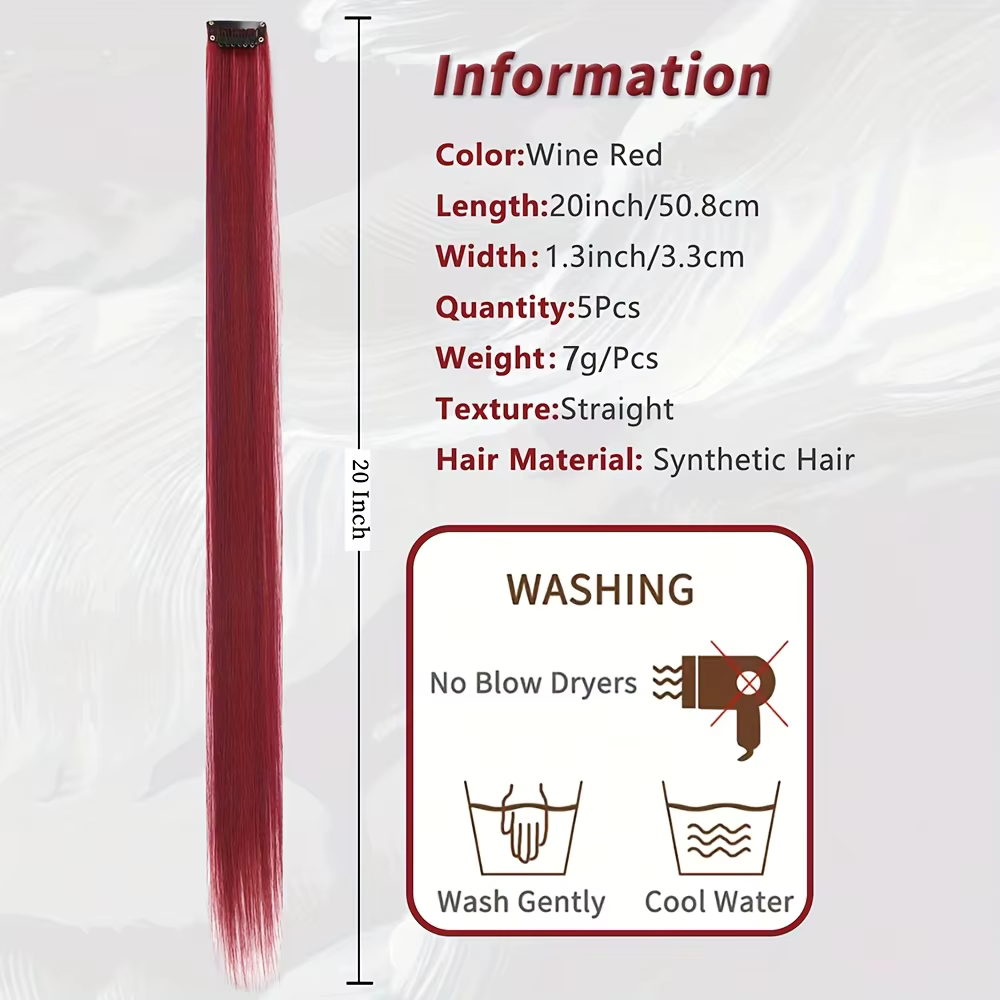 5 pièces/ensemble cheveux longs raides dans les Extensions pince synthétique dans les Extensions de