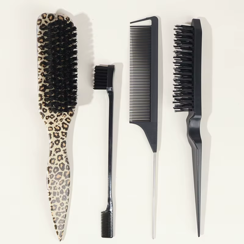 Brosse à cheveux à poils pour coiffure slick back, pour queue de cheval et chignon élégants, et pour