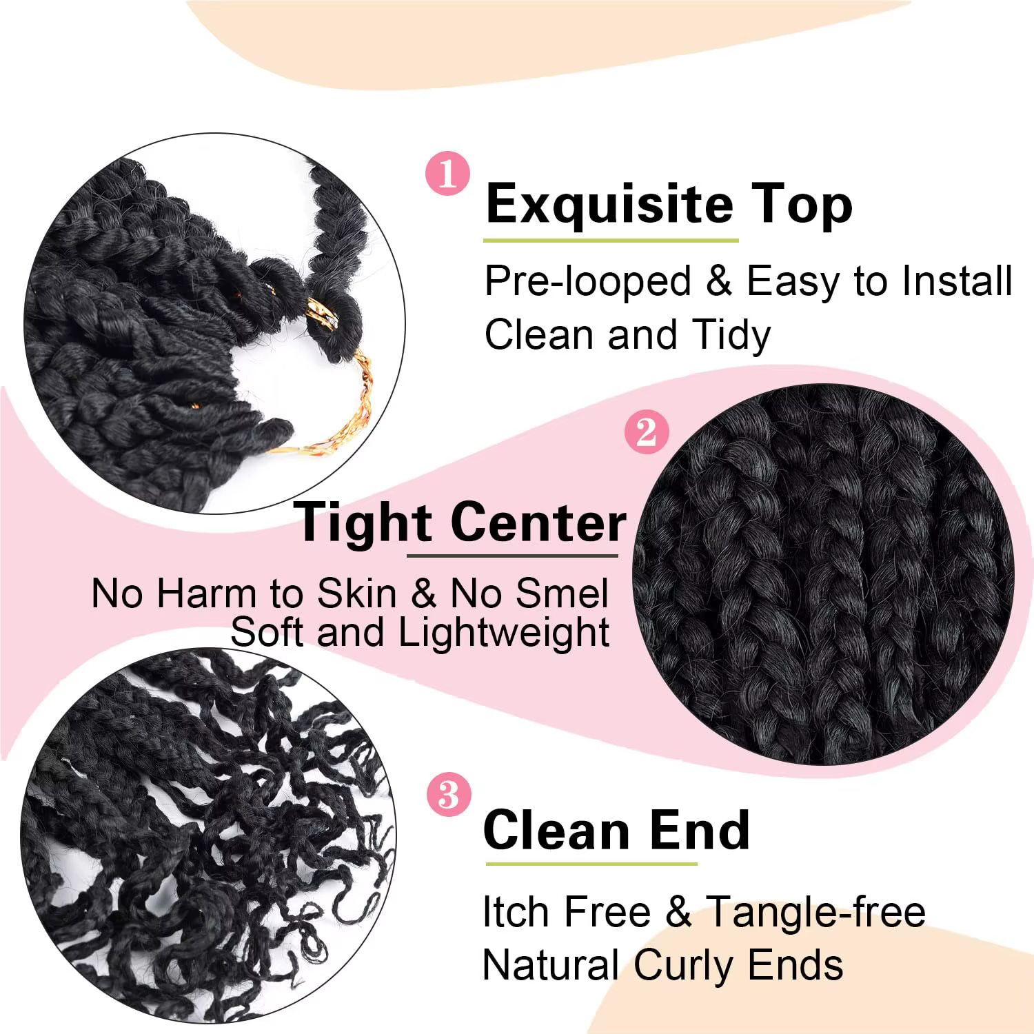 Boîte synthétique tresses Crochet cheveux pour femmes noires avec extrémités bouclées pré-bouclées d