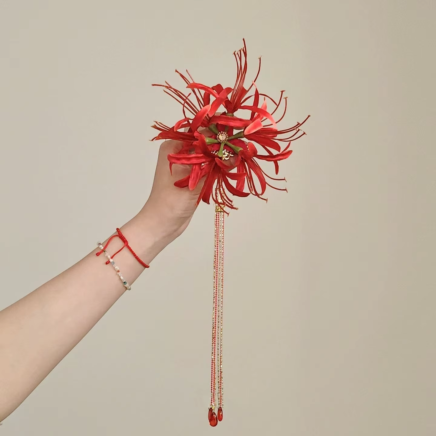 Pince à cheveux rétro rouge araignée Lily, épingle à cheveux en tissu fleur, vêtements de mariée, St