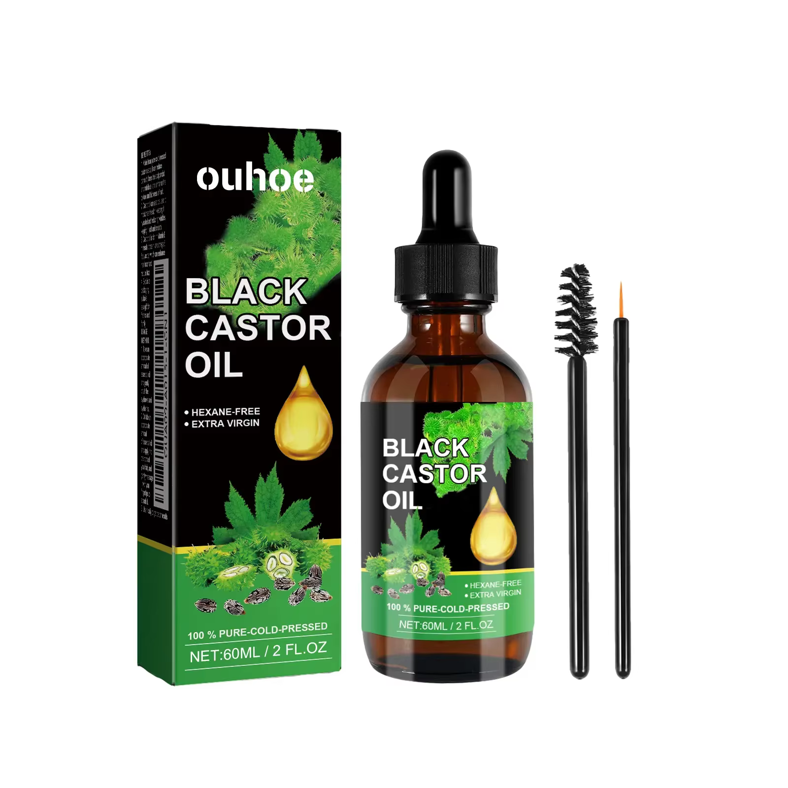 Huile de ricin noire pour la croissance des cheveux, des sourcils et des cils, traitement du cuir ch