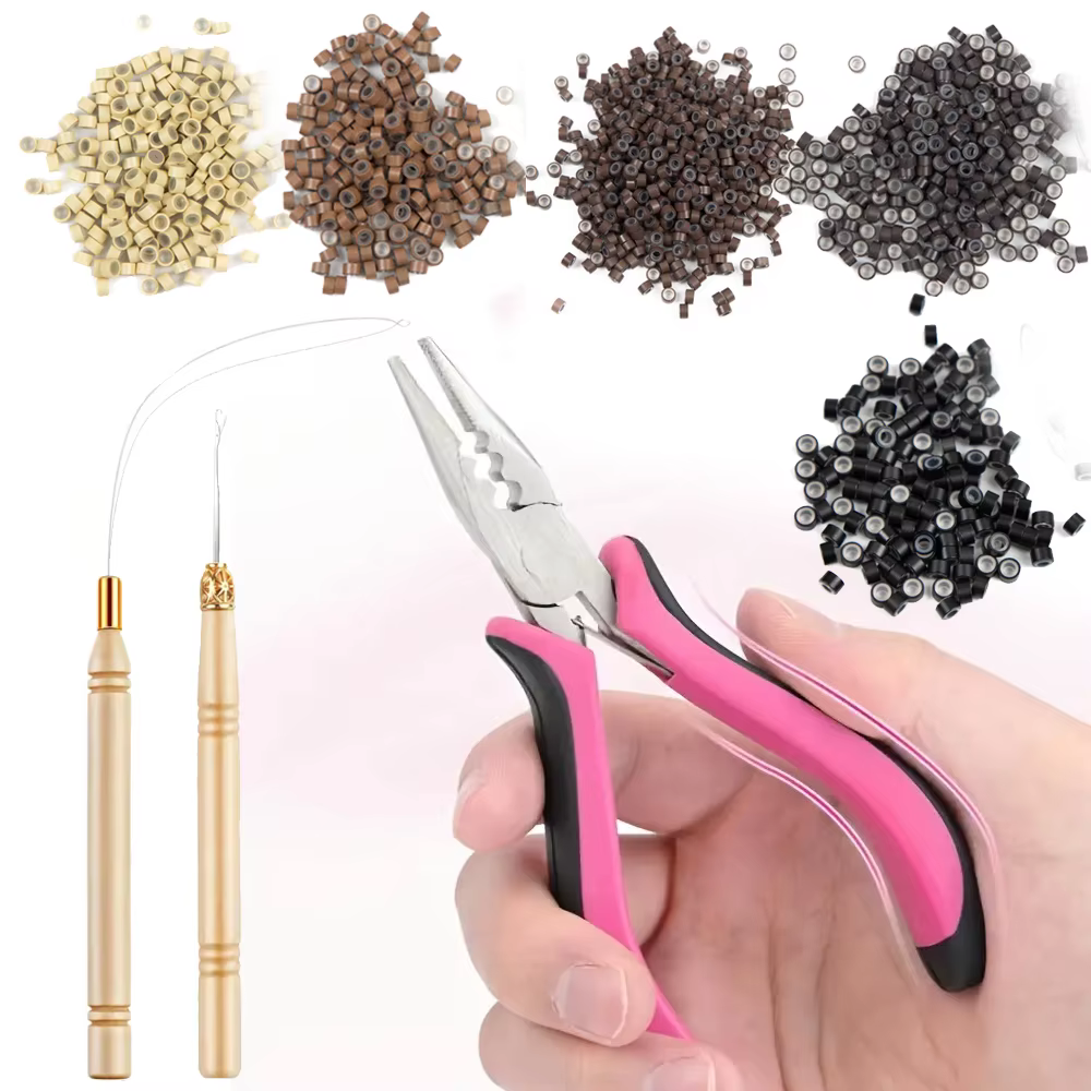 Anneaux d'extensions de cheveux 100 pièces, pinces d'extension de cheveux roses pour perles, pour Ex