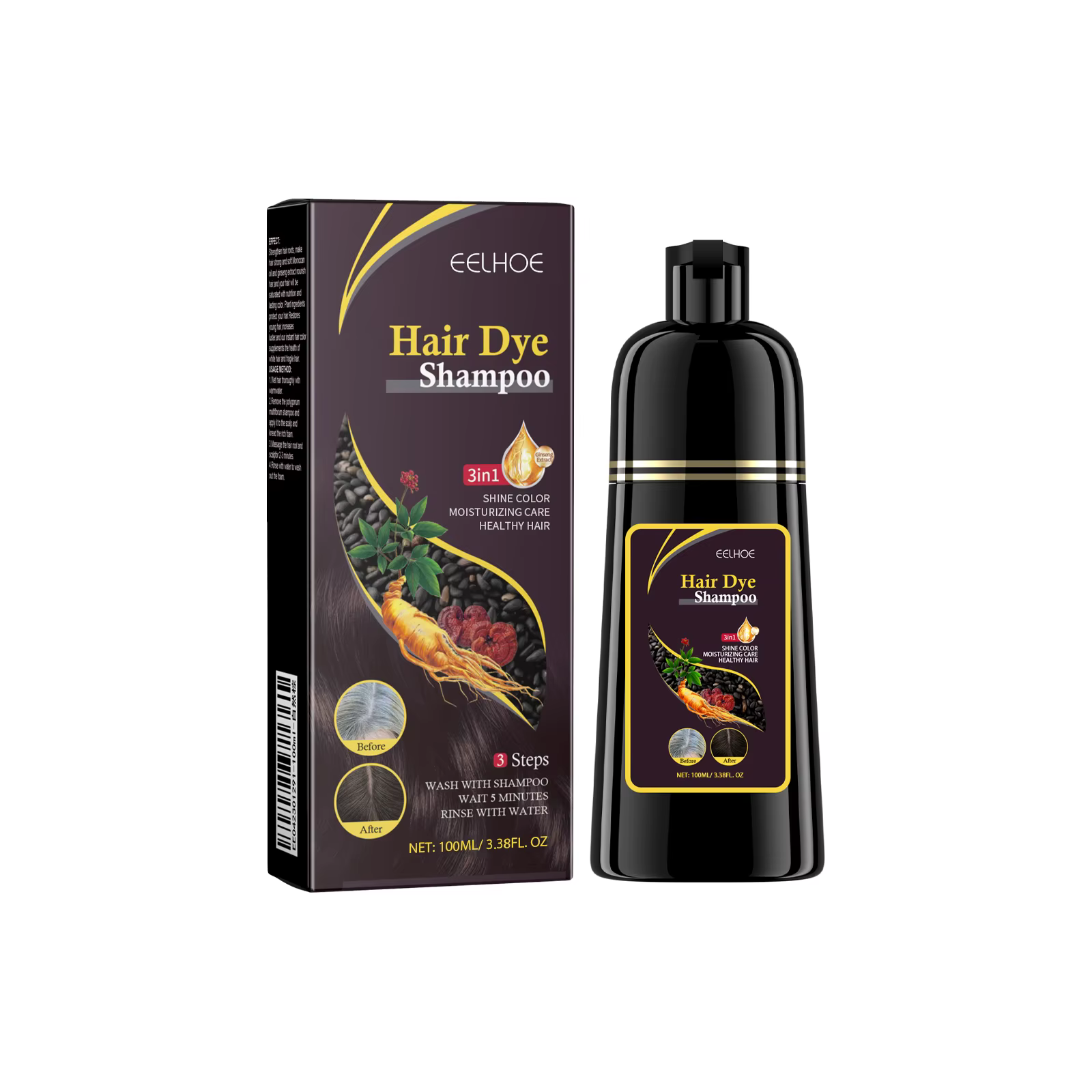 Shampoo colorant capillaire, couvrant les cheveux gris et blancs, nourrissant, brillance longue duré