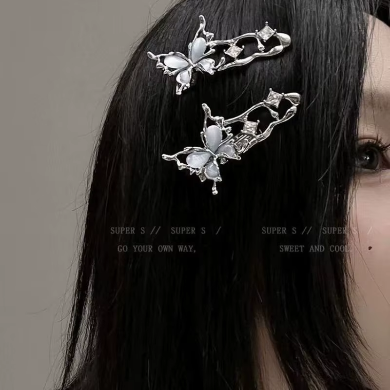 Y2K – épingle à cheveux en métal liquide irrégulier, pinces à cheveux papillon en Zircon pour fille,