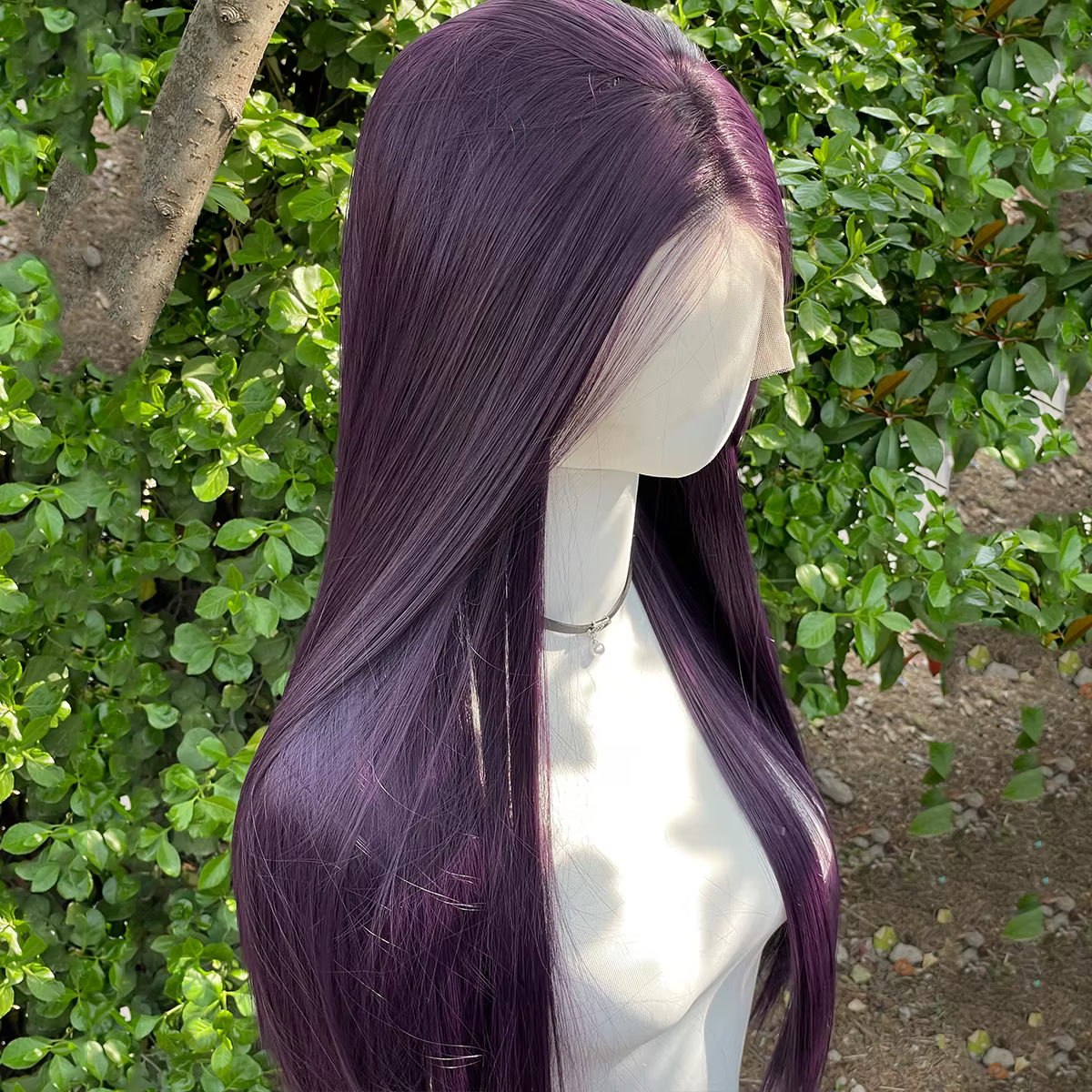 Perruque Lace Front Wig synthétique violet foncé 13x4, perruque Lace Front Wig longue et lisse de 26