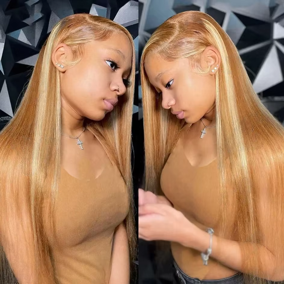 Perruque Lace Front Wig lisse HD, 30 pouces, blond miel ombré, densité 180%, 13x4, à reflets, pour f