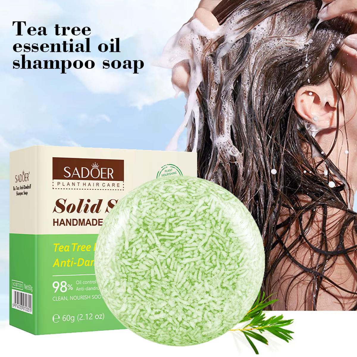 Huile essentielle d'arbre à thé, barre de shampoing solide, nettoie en profondeur, nourrit, nourrit 
