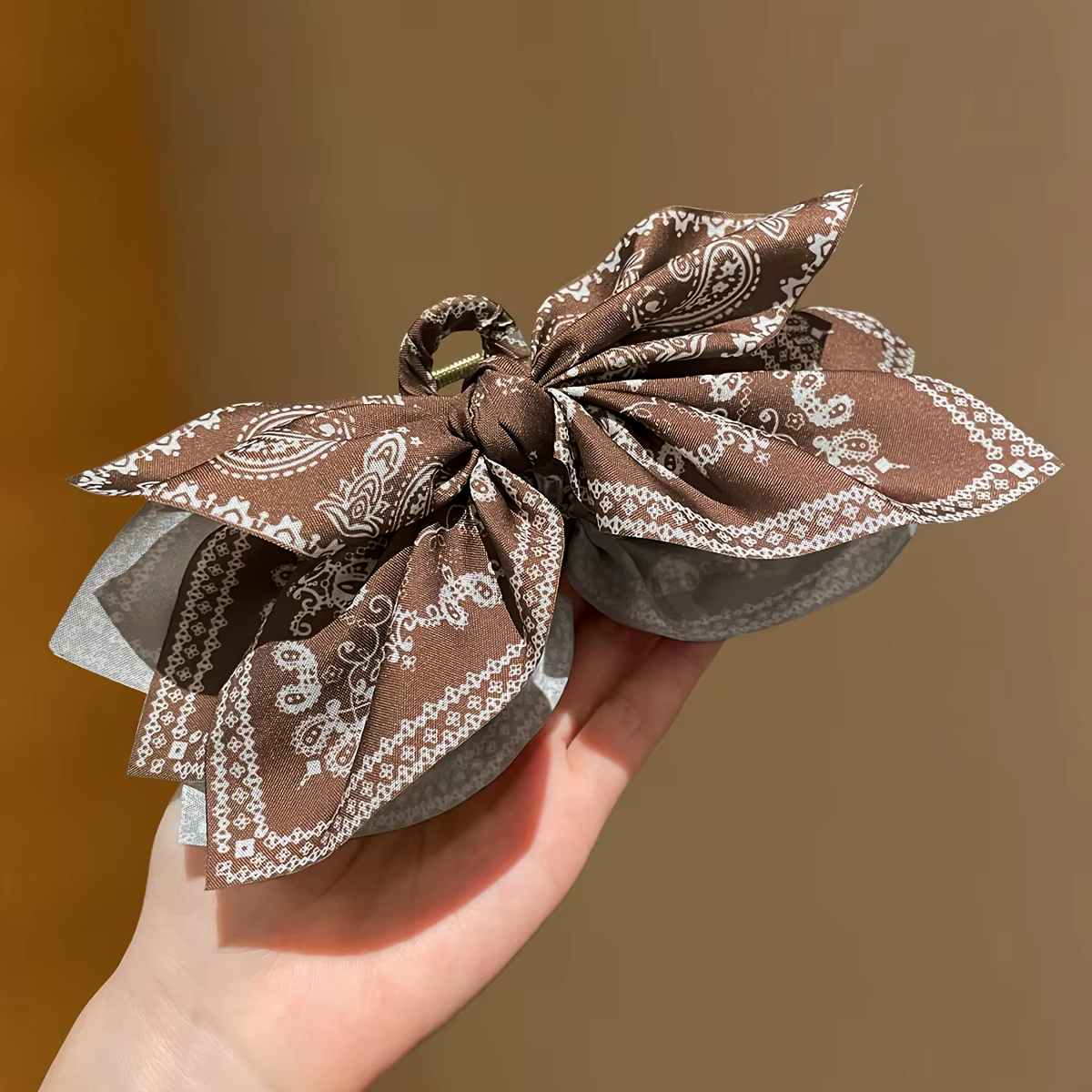 1 pièces Style femme, pince à cheveux avec nœud en fleur de cajou marron, pince à cheveux haut de ga