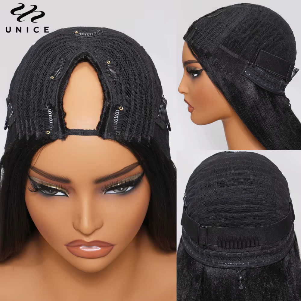 UNice InvisiBlend ™ Yaki droite V partie perruque avec cordon couleur naturelle 100% perruque de c