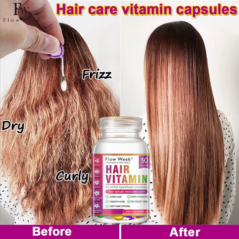 Flow-du-- Capsule de vitamine pour cheveux, masque capillaire lisse et soyeux, huile complexe KerBri