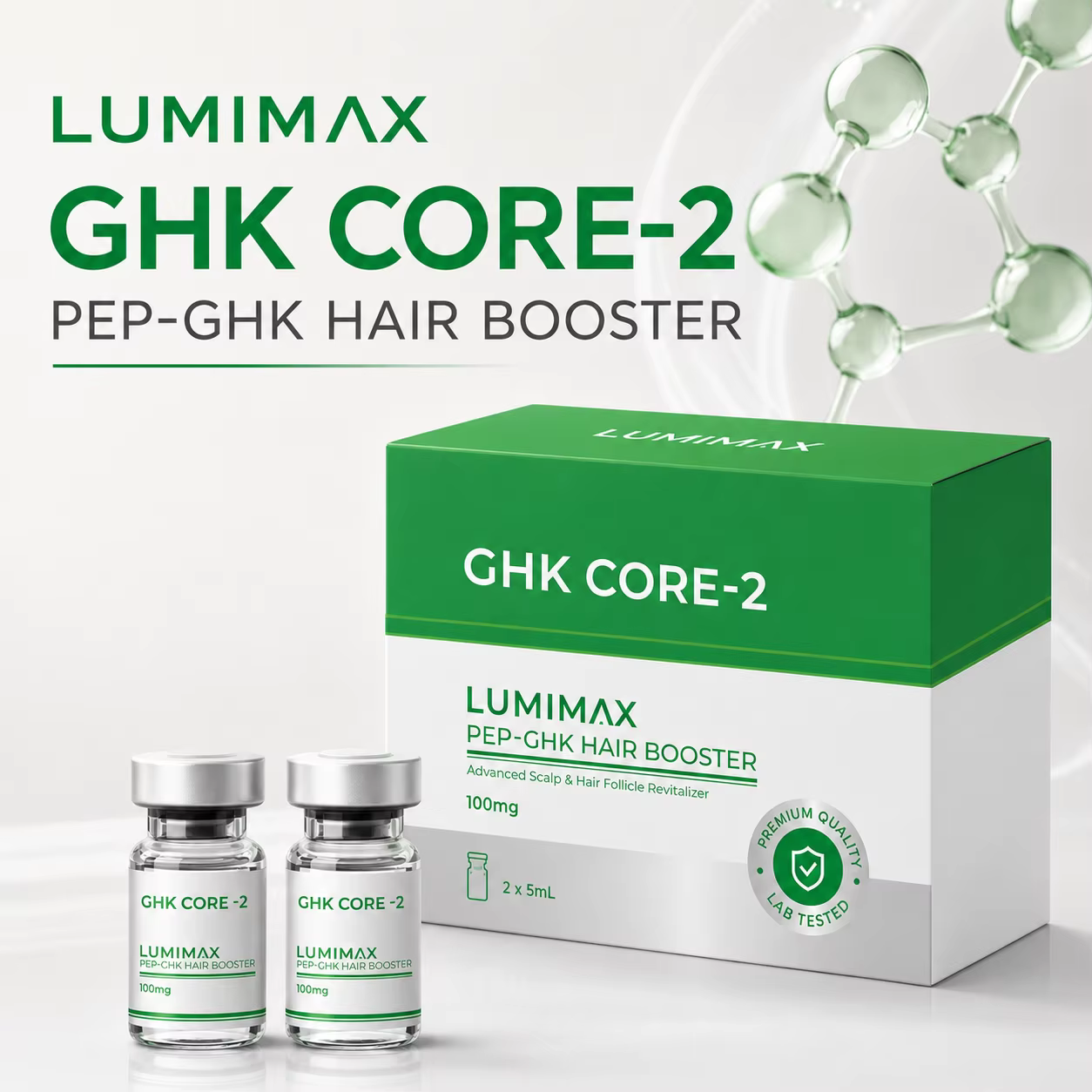 Sérum de croissance capillaire au peptide GHKCU LUMIMAX, améliore la santé du cuir chevelu, réduit l