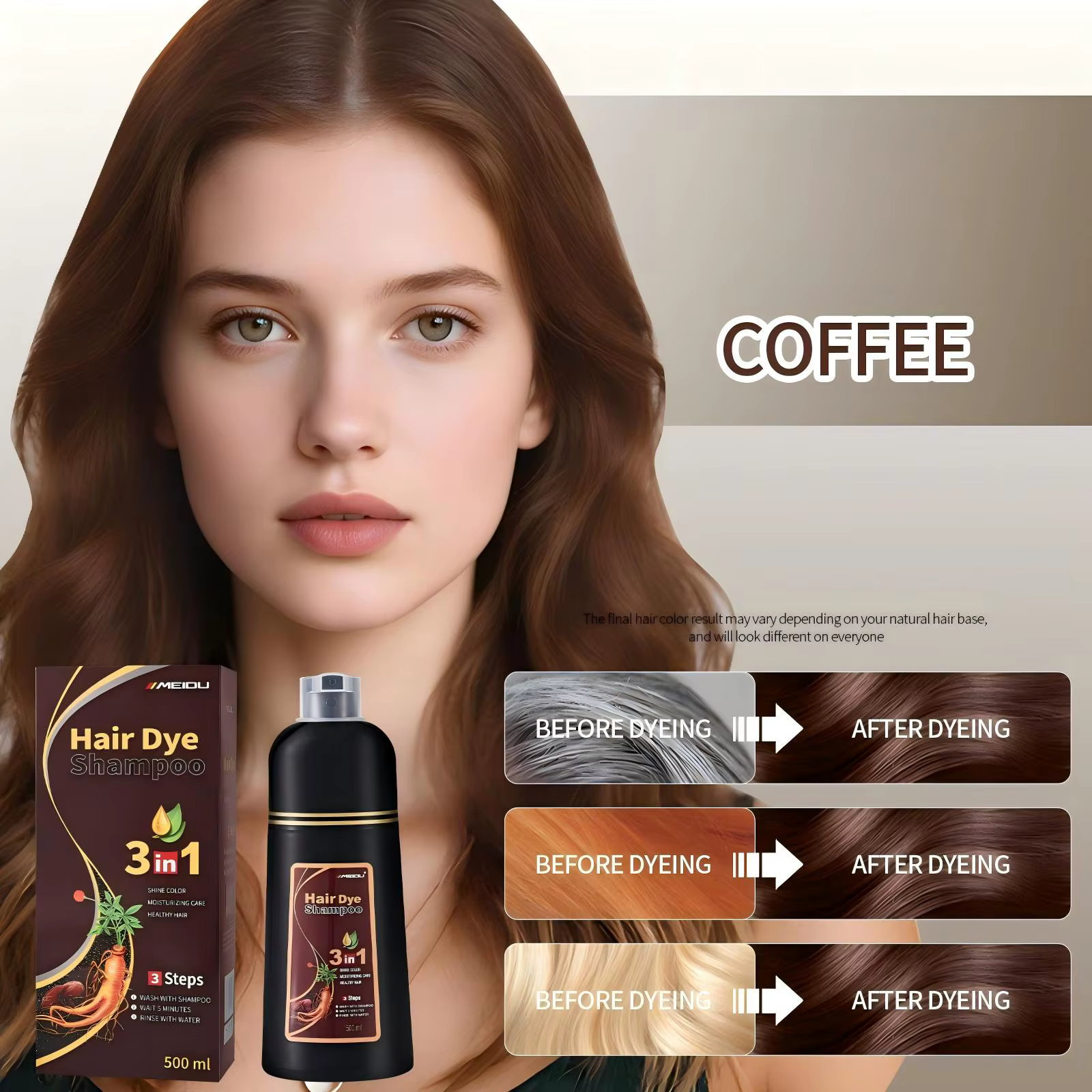 Shampoo colorant capillaire Meidu 3 en 1, facile à utiliser, hydratant et sain pour les cheveux, cré