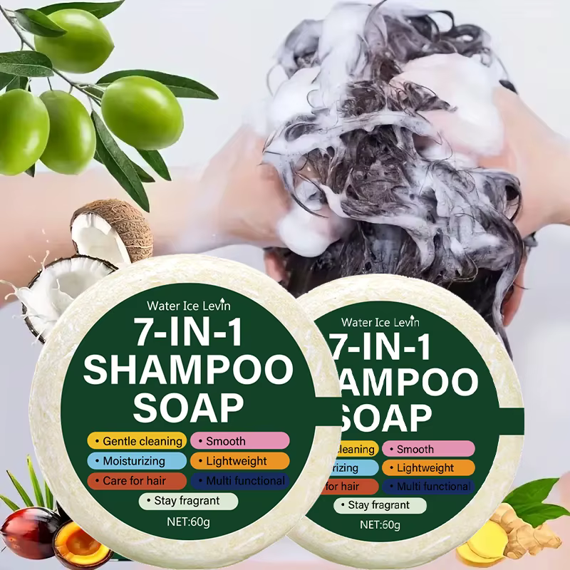 Barre de savon shampoing 7 en 1 |   Formule tout-en-un à base de plantes pour un nettoyage et une hy