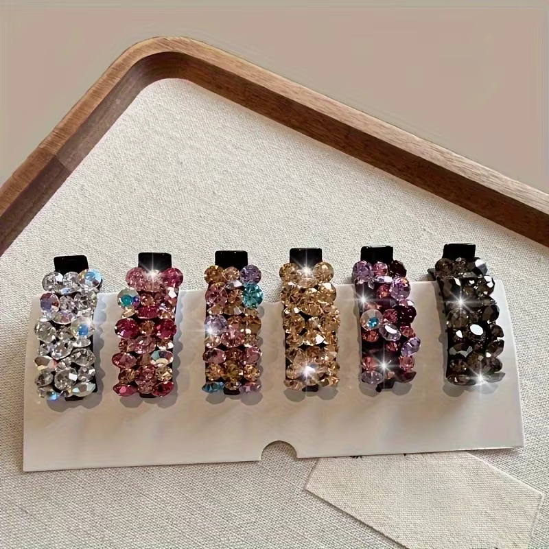 Pinces à cheveux élégantes en strass pour femmes, 6 pièces, petites pinces latérales colorées en cri