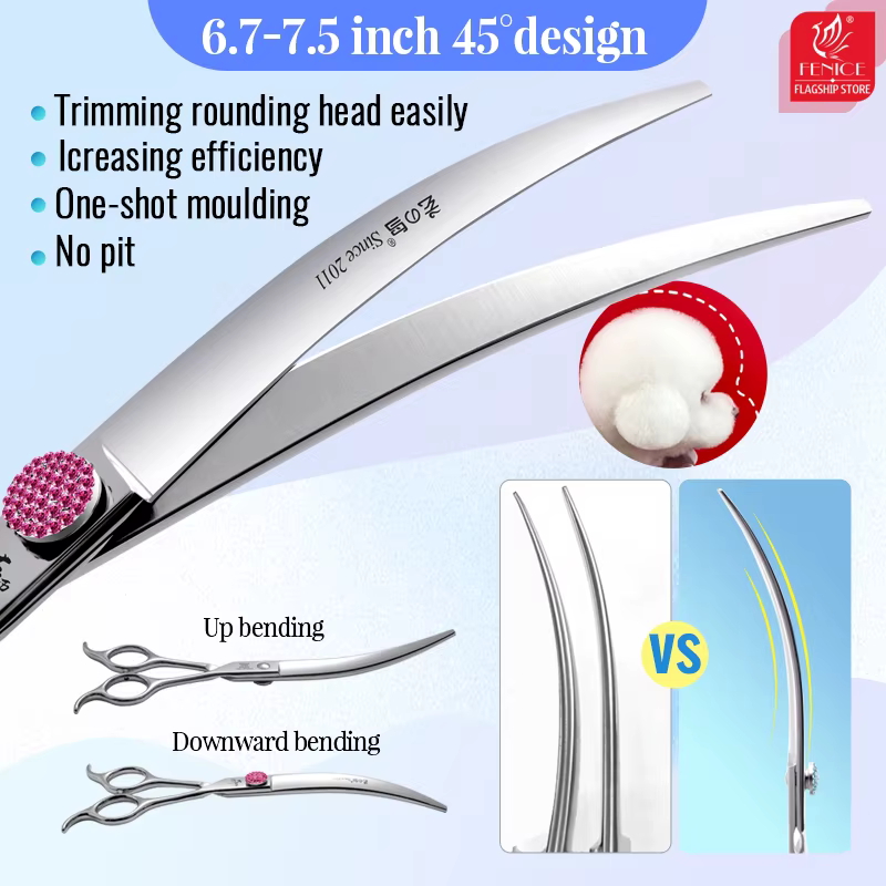 Fenice Professional Ciseaux incurvés super grands 6,5/7,5 pouces 45 ° Ciseaux incurvés pour coupe