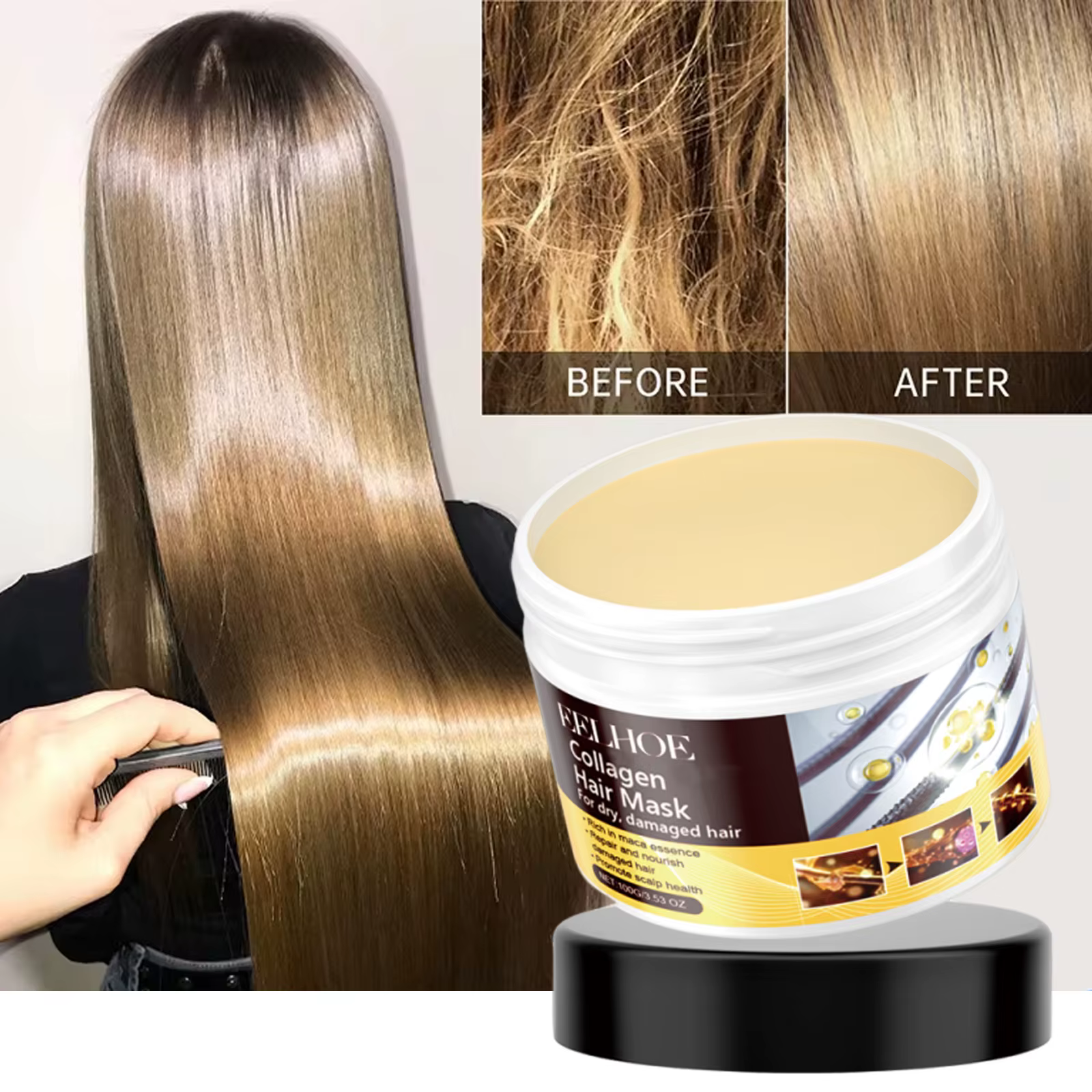 Masque capillaire hydratant au collagène, traitements d'hydratation en profondeur pour cheveux endom