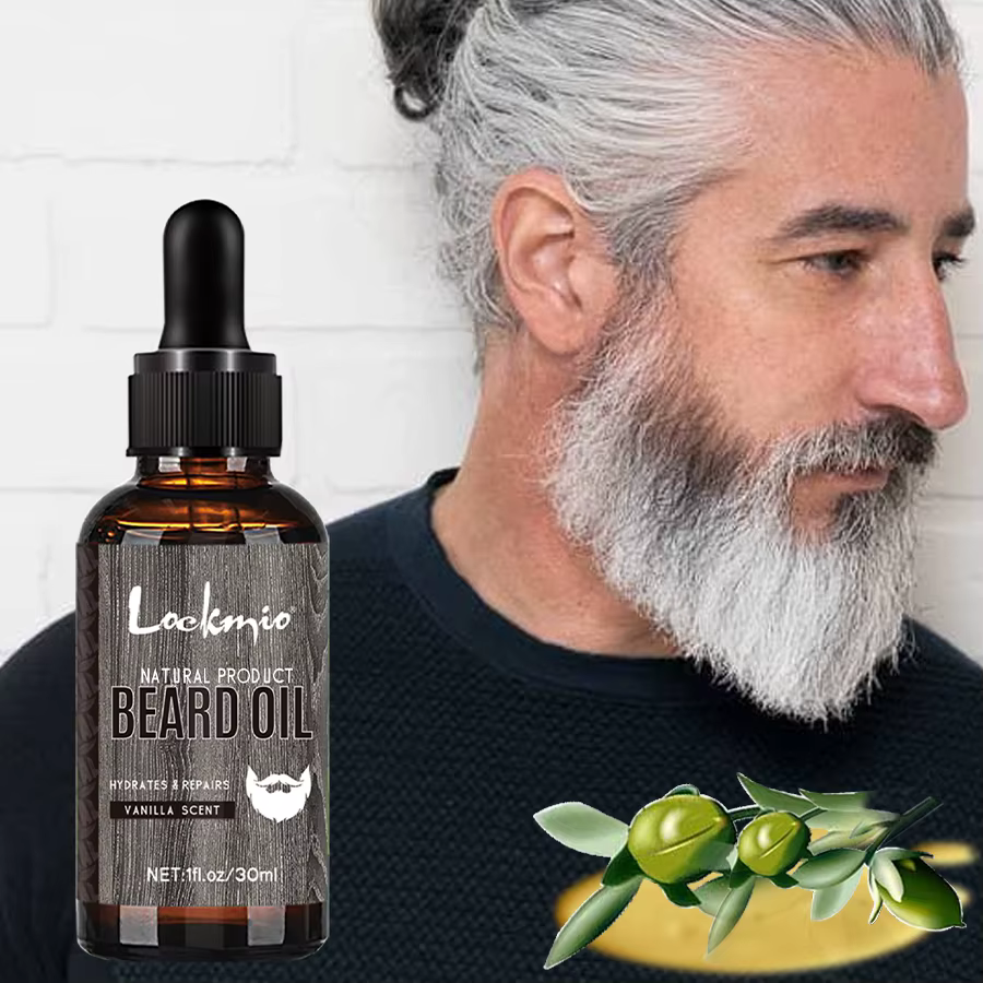 LOCKMIO huile de barbe naturelle pour hommes parfum vanille hydrate répare la croissance des racines