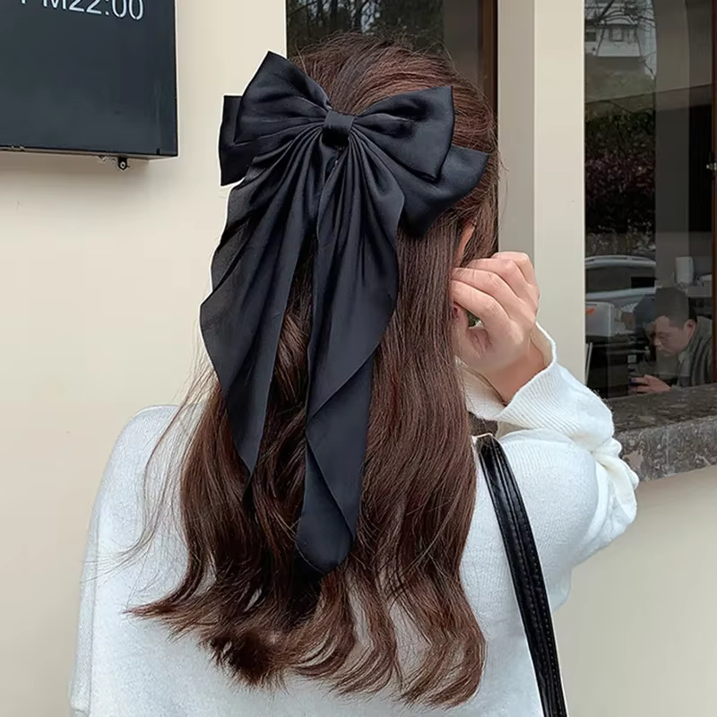 Pinces à cheveux pour femmes et filles, accessoires coréens, grand nœud papillon, Long ruban en Sati