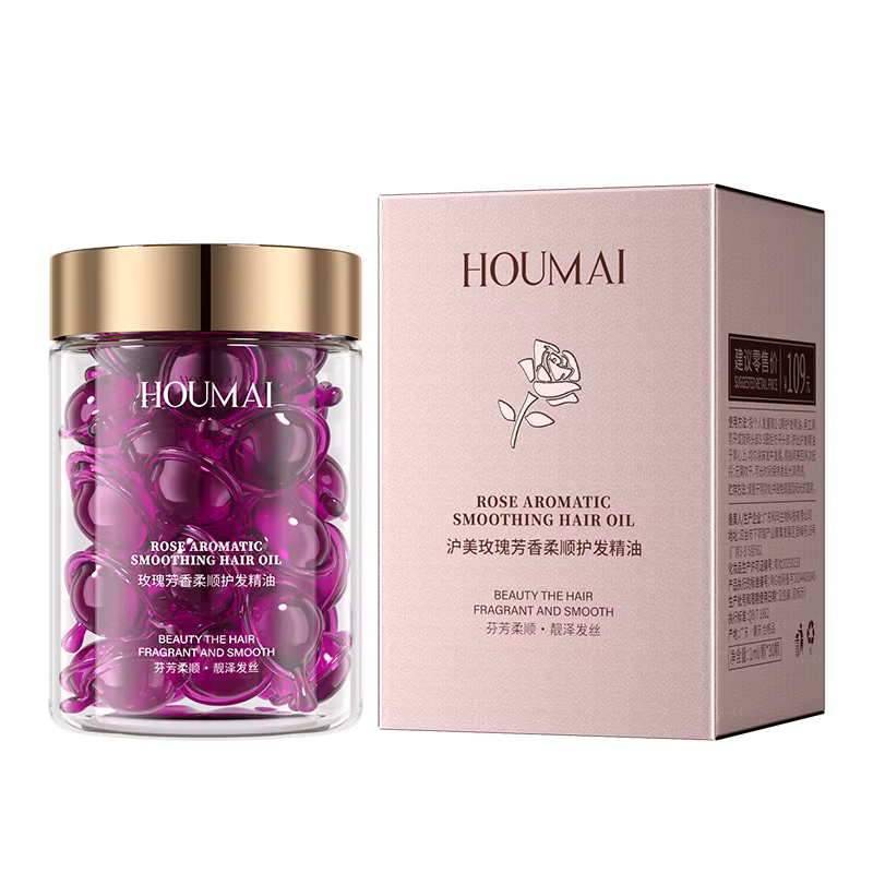 30 Capsules d'Huile Essentielle de Rose pour Cheveux, Capsules de Vitamines Capillaires, Sérum Lissa