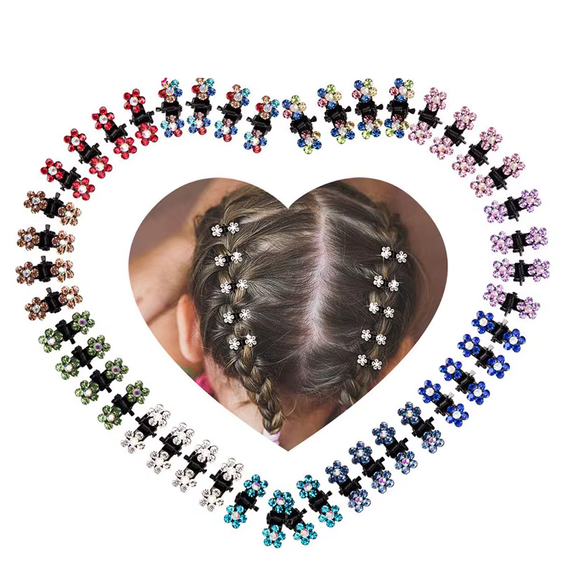Mini pinces à cheveux en métal antidérapantes, fleurs colorées à paillettes et strass, accessoires p