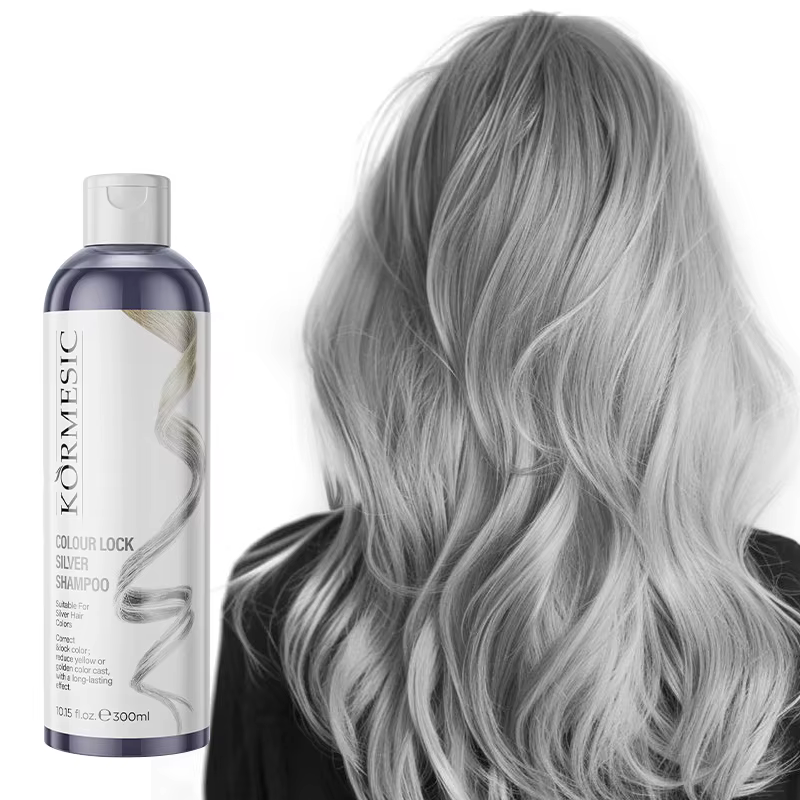 Shampoing couleur argent, shampoing fixateur argenté pour la protection de la couleur, soins de nett