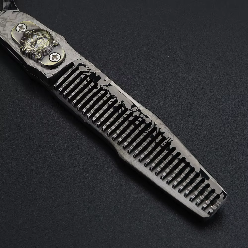 XUANFENG Ciseaux à cheveux damas noirs de 6 pouces Ciseaux de coupe de barbier et ciseaux amincissan